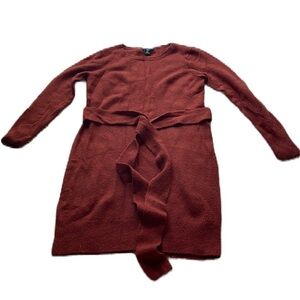 Rachel Zoe M Autumn Rust Brown Sweater Dress with Built In Belt Long Sleeve EUC